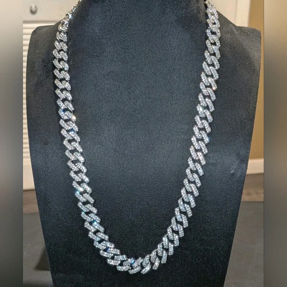 24” Silver Plated Iced Out Cuban Link Chain 14mm Thick Fully Blinged Necklace24”